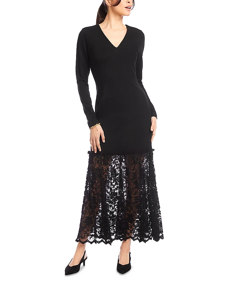 Karen Kane Long Sleeve Lace Hem Dress