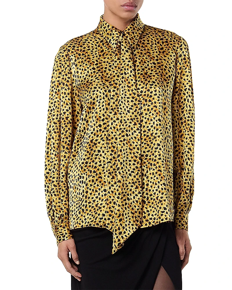 Versace Silk Cheetah Print Blouse