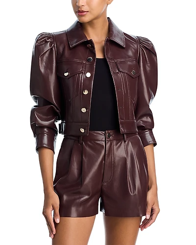 Alice and Olivia Lana Faux Leather Puff Sleeve Jacket