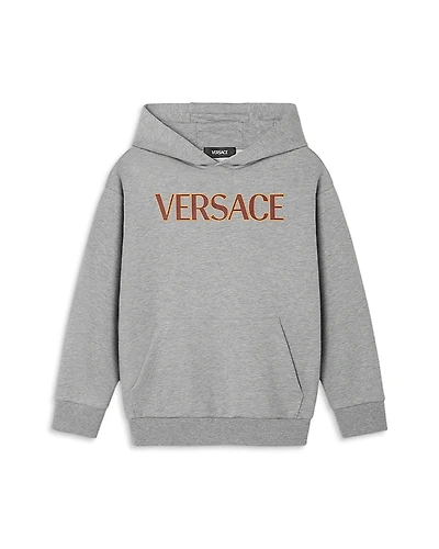 Versace Unisex Melange Fleece Logo Print Hooded Sweatshirt - Little Kid, Big Kid