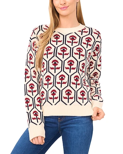 CeCe Flower Jacquard Sweater