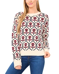 CeCe Flower Jacquard Sweater