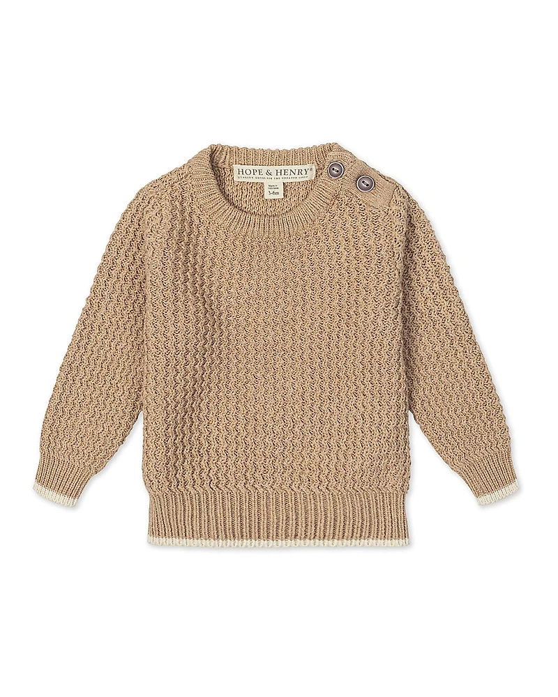 Hope & Henry Boys' Organic Long Sleeve Crewneck Sweater with Buttons - Little Kid, Big Kid
