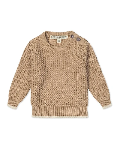 Hope & Henry Boys' Organic Long Sleeve Crewneck Sweater with Buttons - Little Kid, Big Kid