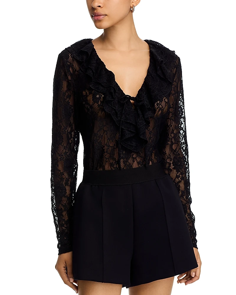 Steve Madden Elvie Ruffle Front Lace Top