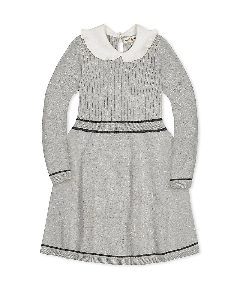 Hope & Henry Girls' Organic Long Sleeve Cable Knit Peter Pan Collar Sweater Dress - Baby, Little Kid