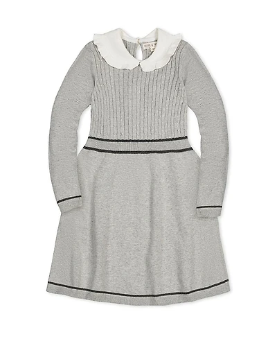 Hope & Henry Girls' Organic Long Sleeve Cable Knit Peter Pan Collar Sweater Dress - Baby, Little Kid