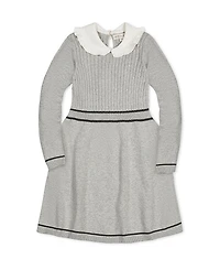 Hope & Henry Girls' Organic Long Sleeve Cable Knit Peter Pan Collar Sweater Dress - Baby, Little Kid