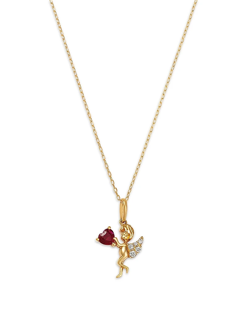 Bloomingdale's Fine Collection Ruby & Diamond Cupid Heart Pendant Necklace