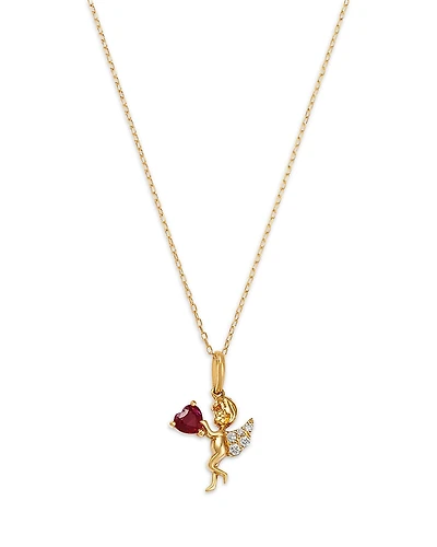 Bloomingdale's Fine Collection Ruby & Diamond Cupid Heart Pendant Necklace
