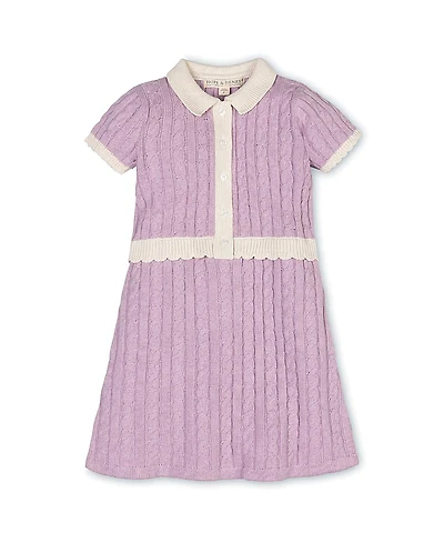 Hope & Henry Girls' Organic Short Sleeve Collared Button Front Sweater Dress - Little Kid, Big Kid