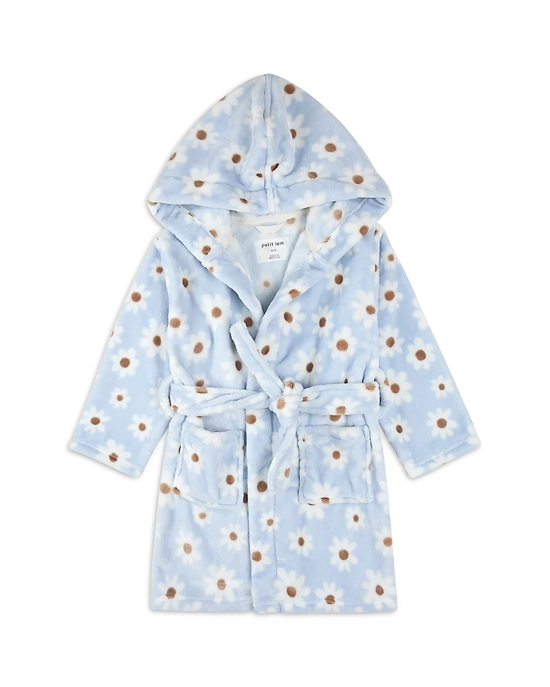 petit lem Girls' Daisy Print Plush Hooded Robe
