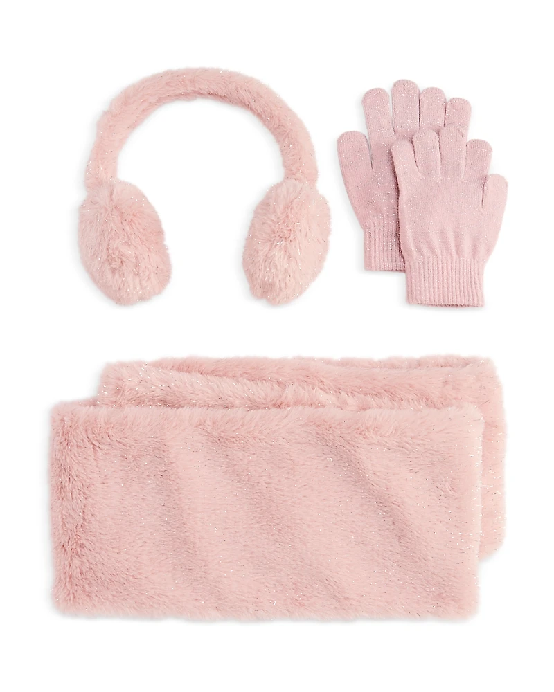 Capelli Girls' Lurex Faux Fur Earmuff, Scarf & Gloves Set