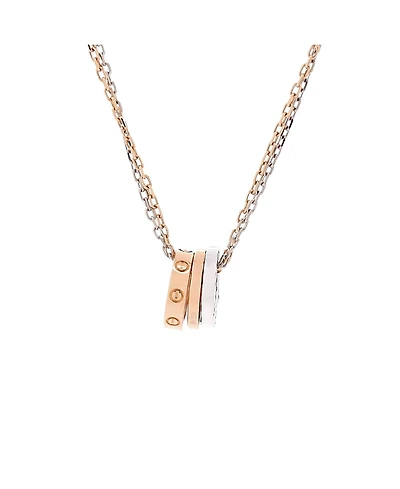 Pre-Owned Cartier Love 3 Ring Pendant Necklace 18K Rose Gold and 18K White Gold with 6 Diamonds