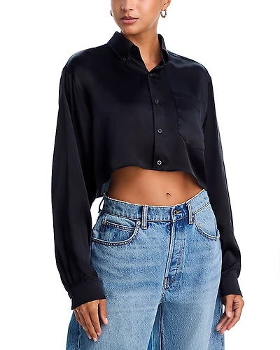 alexanderwang. t Silk Cropped Boyfriend Shirt