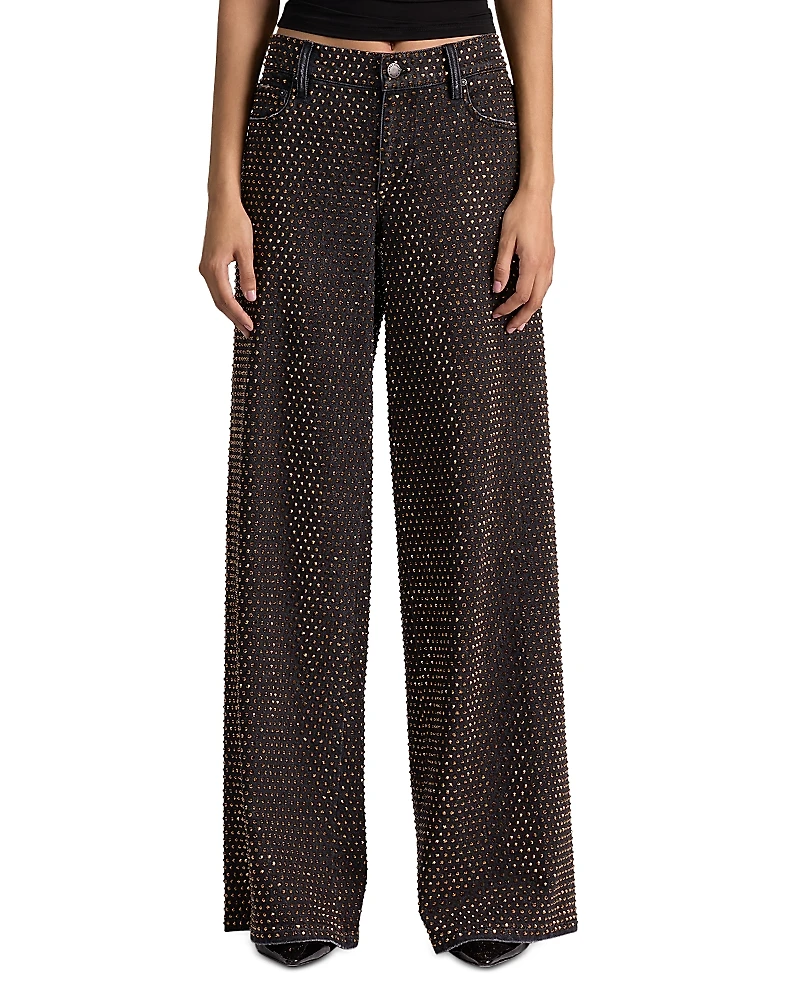 Alice and Olivia Amazing Low Rise Embellished Wide Leg Jeans