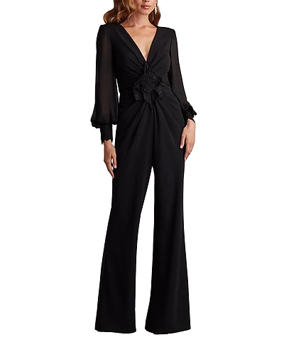 Tadashi Shoji Sahana Bishop Sleeve Plunge Jumpsuit