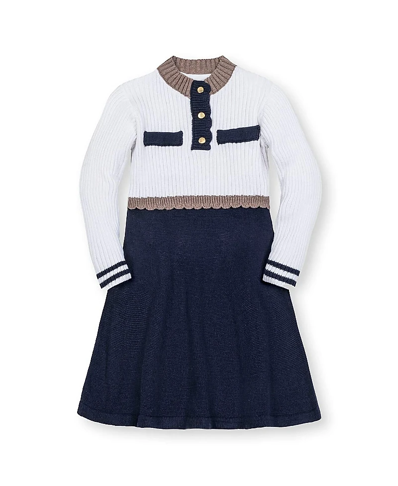 Hope & Henry Girls' Organic Mock Neck Henley Sweater Dress - Little Kid, Big Kid
