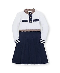 Hope & Henry Girls' Organic Mock Neck Henley Sweater Dress - Little Kid, Big Kid