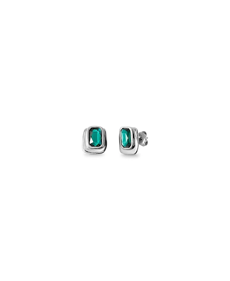 UNOde50 Rectangular Sterling Silver-Plated Earrings with Green Crystal