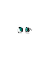 UNOde50 Rectangular Sterling Silver-Plated Earrings with Green Crystal