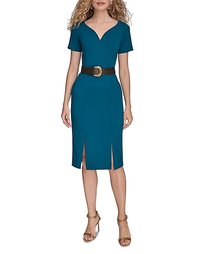 Donna Karan Belted Midi Sheath Dress