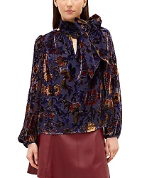 Marie Oliver Vivianne Tie Neck Velvet Pattern Top