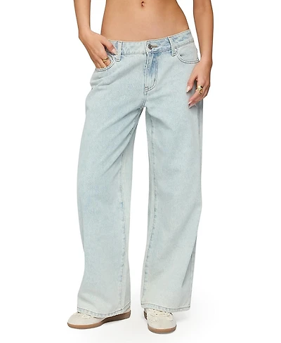 Edikted Petite Bow Pocket Relaxed Light Rinse Wash Jeans