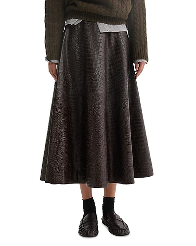 ROHE A Line Croco Leather Skirt