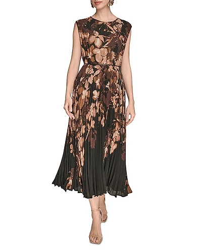 Donna Karan Chiffon Pleated Midi Dress