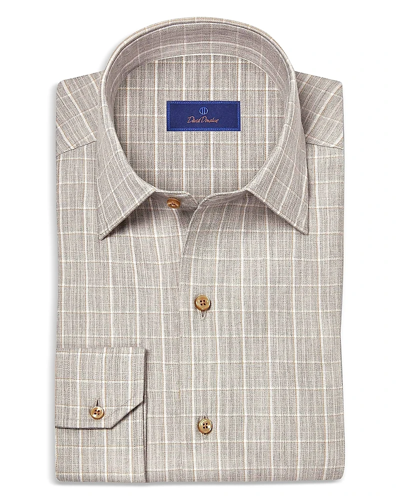 David Donahue Cashmere Blend Herringbone Check Sport Shirt