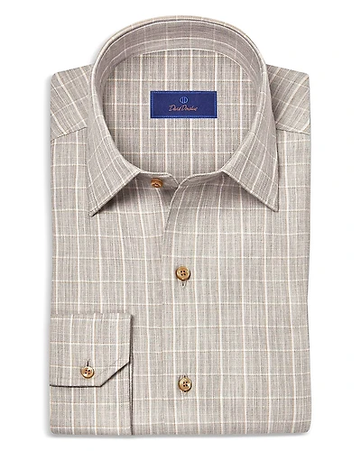 David Donahue Cashmere Blend Herringbone Check Sport Shirt