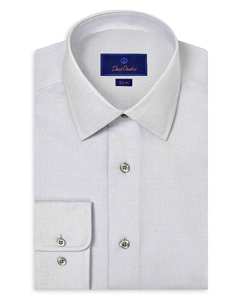 David Donahue Slim Fit Micro Print Stretch Twill Dress Shirt