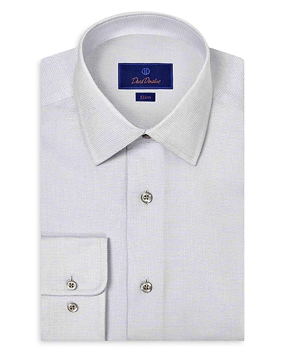 David Donahue Slim Fit Micro Print Stretch Twill Dress Shirt