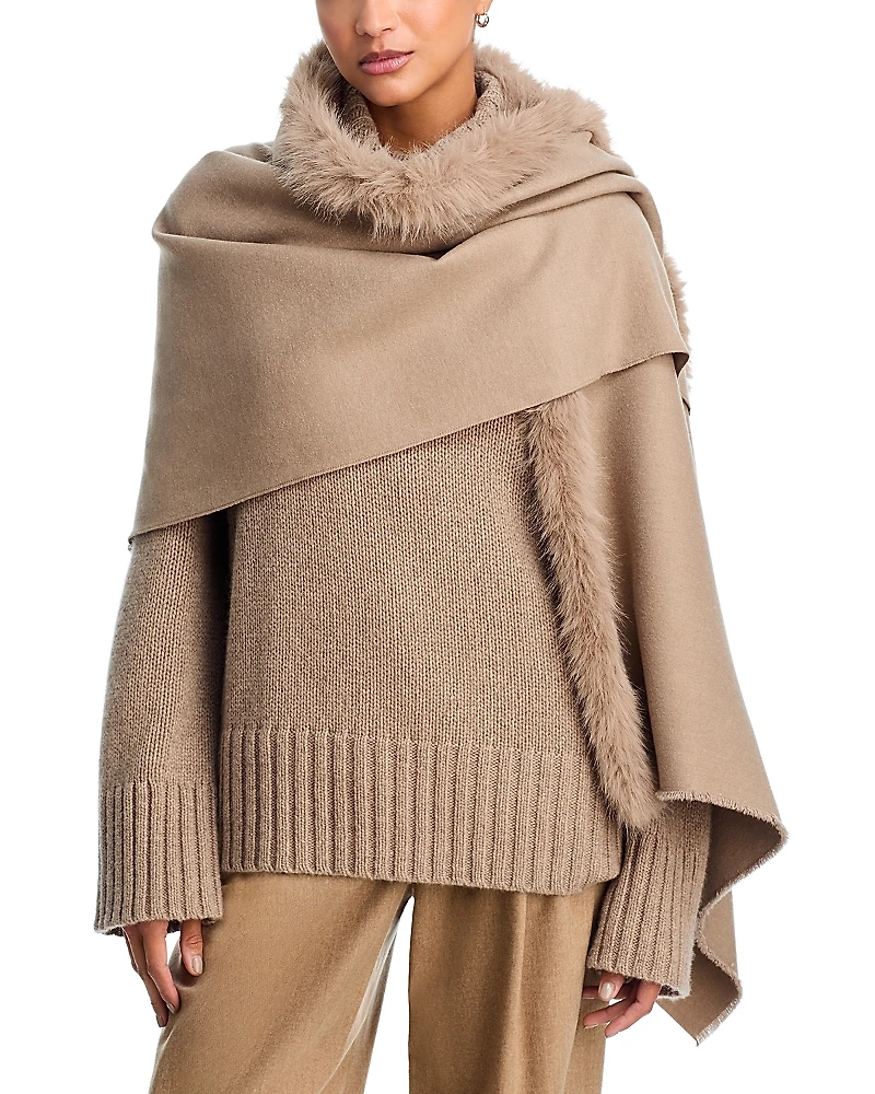 V Fraas Faux Fur Trim Wrap