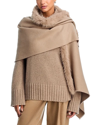 V Fraas Faux Fur Trim Wrap