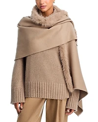 V Fraas Faux Fur Trim Wrap