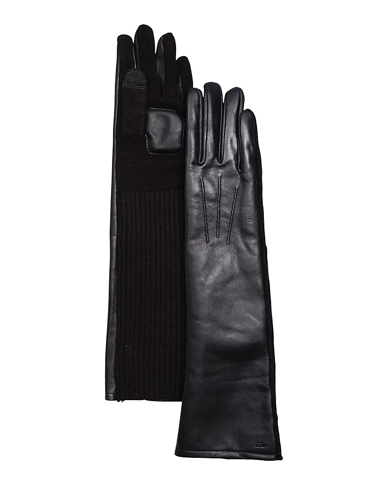 Echo Fully Long Leather & Wool Blend Knit Tech Gloves
