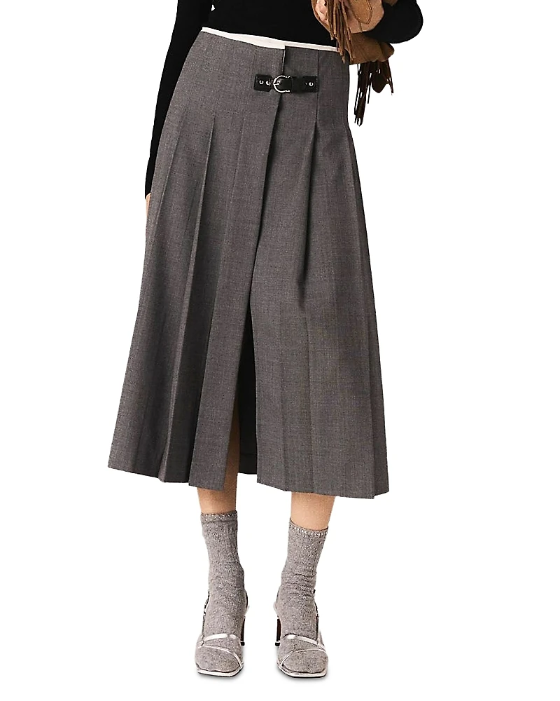 Maje Pleated Midi Skirt