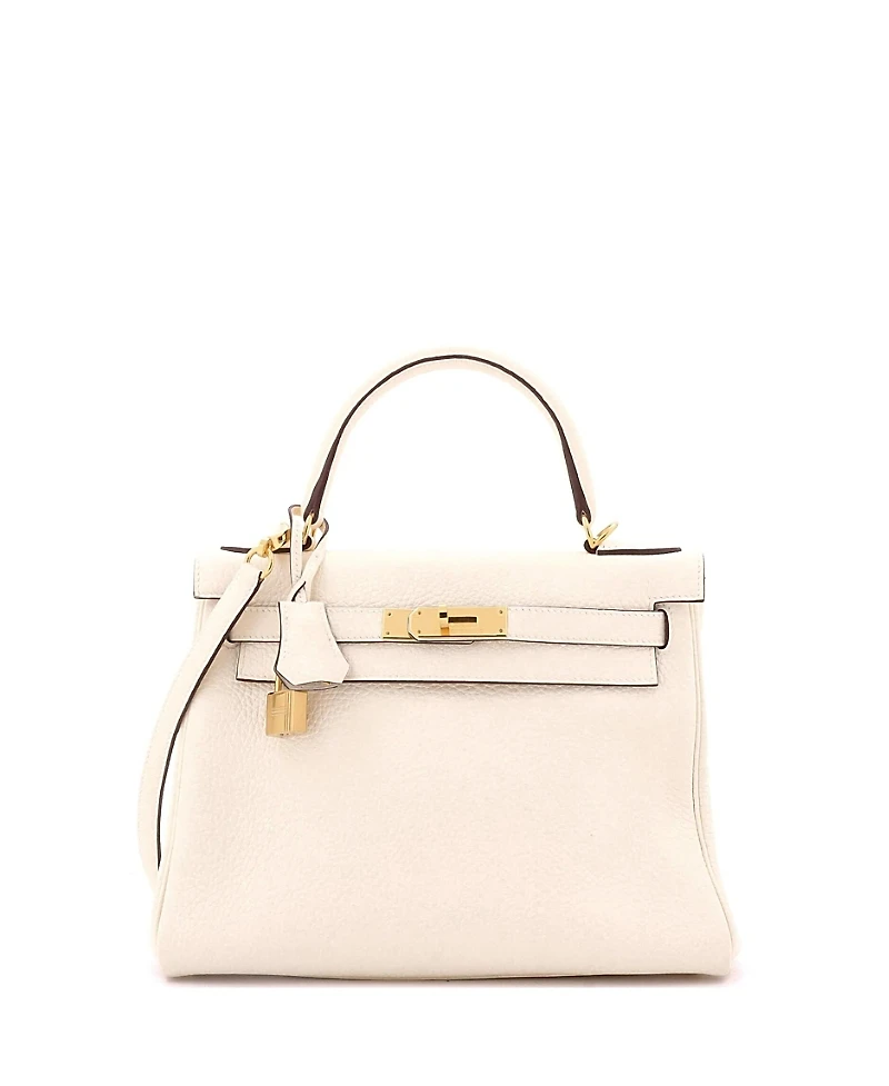 Pre-Owned HERMES Kelly 28 Handbag Light Clemence with Gold Hardware