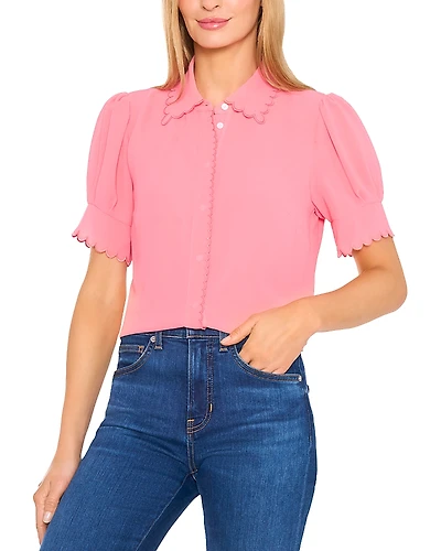 CeCe Scalloped Button Front Blouse