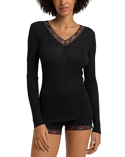 Hanro Lace Trim Long Sleeve Top