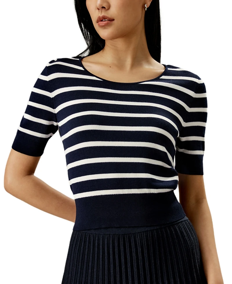 Lilysilk Silk Striped Cropped Knit Top