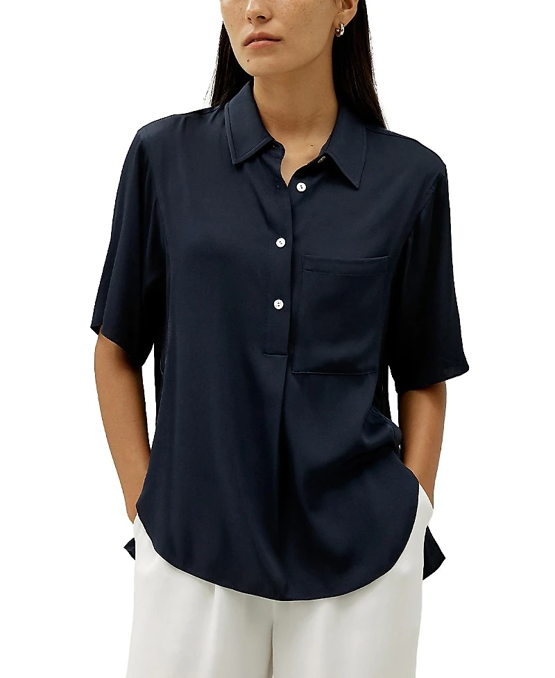 Lilysilk Half-Placket Short Sleeve Button Up Shirt