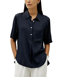 Lilysilk Half-Placket Short Sleeve Button Up Shirt