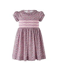 Rachel Riley Girls' Purple Floral Ss Smocked Dress - Little Kid, Big Kid