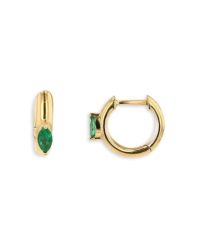 Moon & Meadow 14K Yellow Gold 14K Hoops Emerald Small Hoop Earrings