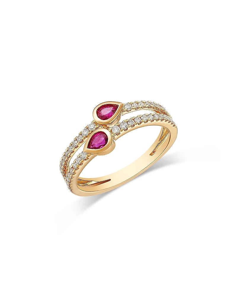 Bloomingdale's Fine Collection Ruby & Diamond Double Row Ring