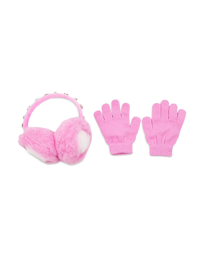 Omg Accessories Girls' Heart Faux Fur Earmuffs & Gloves Set - Big Kid
