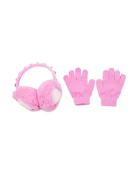 Omg Accessories Girls' Heart Faux Fur Earmuffs & Gloves Set - Big Kid